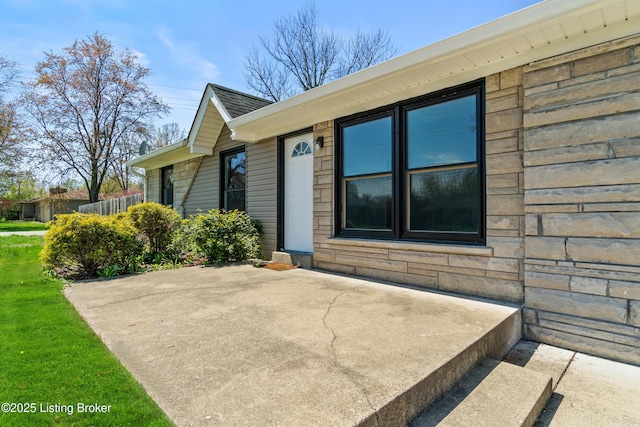 8006 Bramble Ln, Louisville, KY 40258 - view of front of property with a shingled roof and stone siding