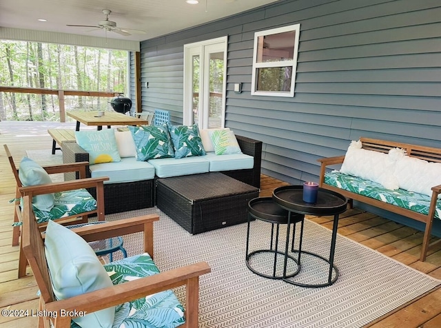 132 Cherry Ln, Leitchfield, KY 42754 - deck with outdoor lounge area and ceiling fan