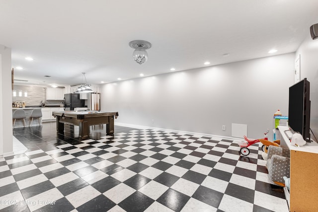 interior space featuring pool table, baseboards, and recessed lighting