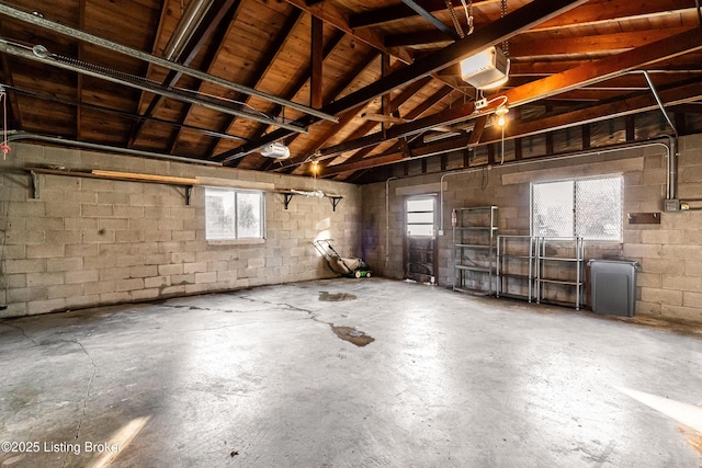 garage with a garage door opener
