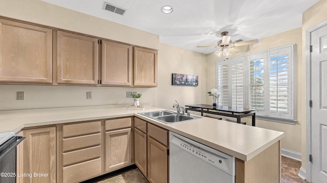 3709 Hurstbourne Ridge Blvd, Louisville, KY 40299 - kitchen featuring stove, a peninsula, visible vents, dishwasher, and a sink