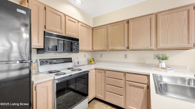 3709 Hurstbourne Ridge Blvd, Louisville, KY 40299 - kitchen with light brown cabinets and black appliances