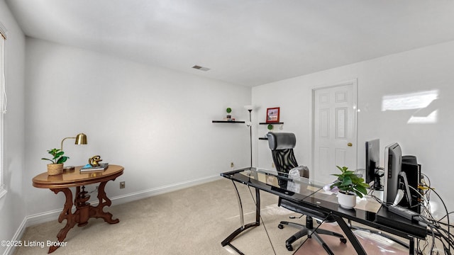 3709 Hurstbourne Ridge Blvd, Louisville, KY 40299 - home office with light carpet, visible vents, and baseboards