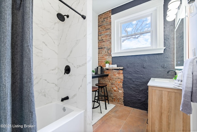 1026 S Brook St, Louisville, KY 40203 - full bathroom with shower / bath combo with shower curtain, tile patterned flooring, and vanity