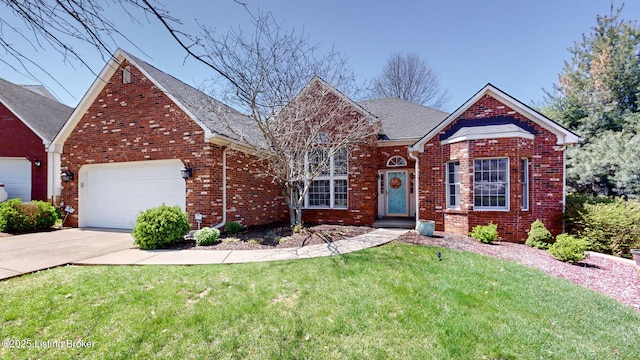 5214 Charlbury Ct, Louisville, KY 40241 - traditional home with brick siding, driveway, an attached garage, and a front lawn