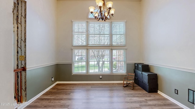 5214 Charlbury Ct, Louisville, KY 40241 - interior space with baseboards, a chandelier, and wood finished floors