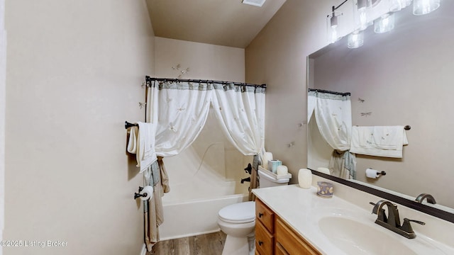 5214 Charlbury Ct, Louisville, KY 40241 - full bath with shower / tub combo, vanity, toilet, visible vents, and wood finished floors