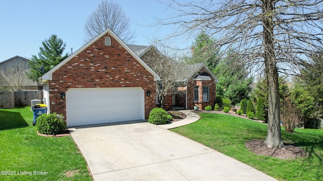 5214 Charlbury Ct, Louisville, KY 40241 - view of front of property featuring a garage, fence, a front lawn, brick siding, and concrete driveway