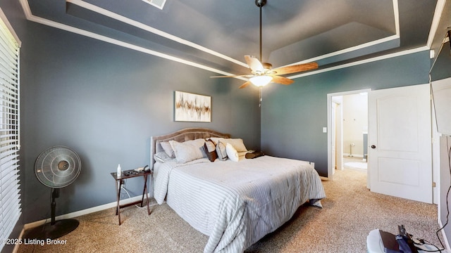 5214 Charlbury Ct, Louisville, KY 40241 - bedroom with baseboards, a raised ceiling, ceiling fan, and carpet