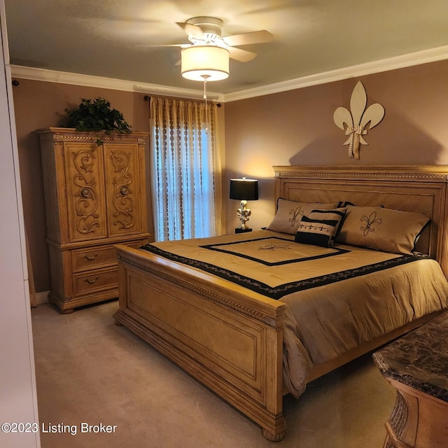 404 Eastgate Village Wynde, Louisville, KY 40223 - bedroom featuring crown molding, ceiling fan, and light carpet