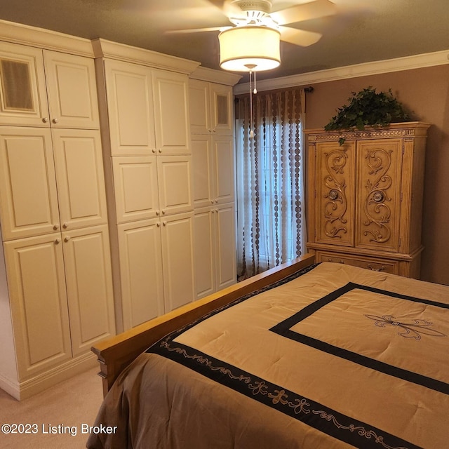 404 Eastgate Village Wynde, Louisville, KY 40223 - bedroom featuring crown molding, a closet, light colored carpet, and a ceiling fan