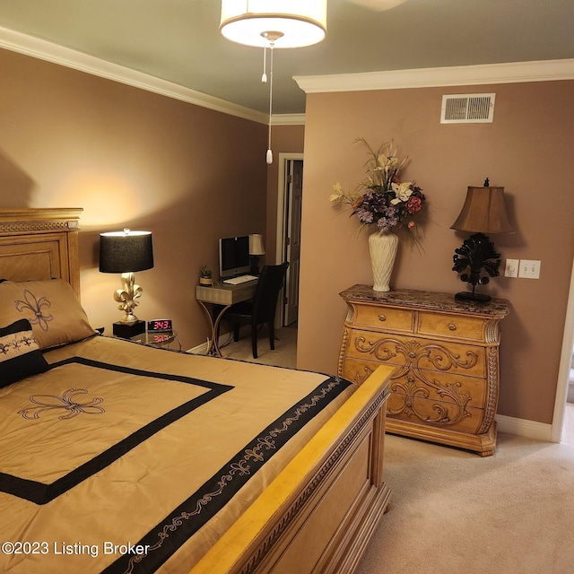 404 Eastgate Village Wynde, Louisville, KY 40223 - bedroom featuring visible vents, ornamental molding, baseboards, and light carpet
