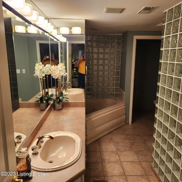 404 Eastgate Village Wynde, Louisville, KY 40223 - full bathroom with visible vents, a bath, tile patterned flooring, and vanity