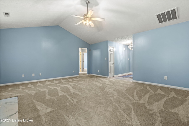 1112 Majestic Woods Dr, La Grange, KY 40031 - unfurnished room featuring ceiling fan, carpet, lofted ceiling, and baseboards