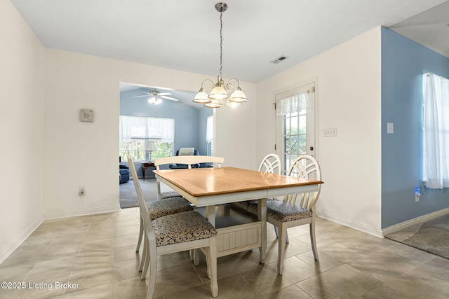 1112 Majestic Woods Dr, La Grange, KY 40031 - dining room with baseboards, ceiling fan, a chandelier, and light tile patterned floors