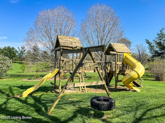 119 Fairway Dr, Hodgenville, KY 42748 - view of jungle gym with a lawn