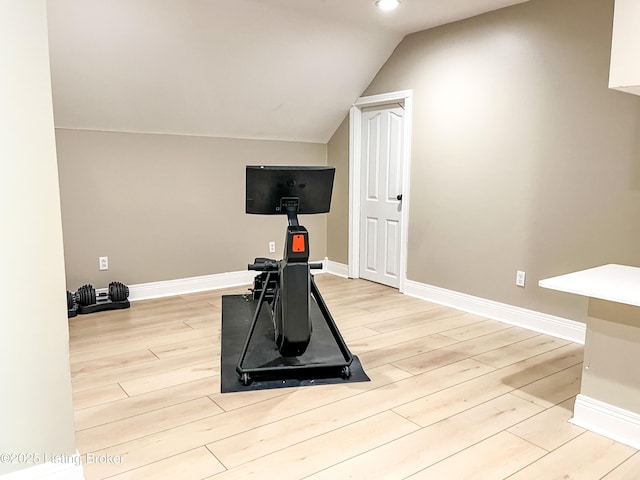 119 Fairway Dr, Hodgenville, KY 42748 - exercise area featuring light wood-type flooring, lofted ceiling, and baseboards