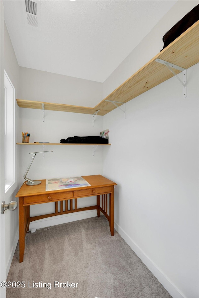 spacious closet with visible vents and carpet flooring