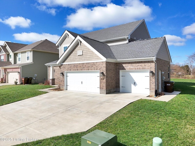 view of front of property featuring a front lawn and brick siding