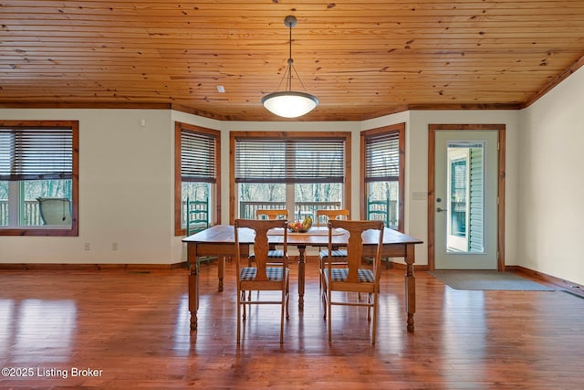 351 Serenity Cove Ln, Mammoth Cave, KY 42259 - dining area featuring a healthy amount of sunlight, wood finished floors, and wooden ceiling