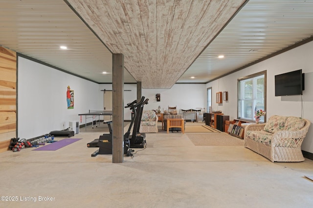 351 Serenity Cove Ln, Mammoth Cave, KY 42259 - workout room featuring wooden ceiling and recessed lighting