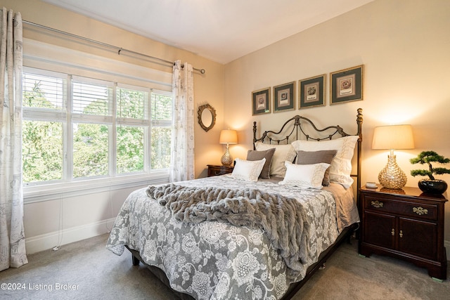 carpeted bedroom featuring baseboards and multiple windows