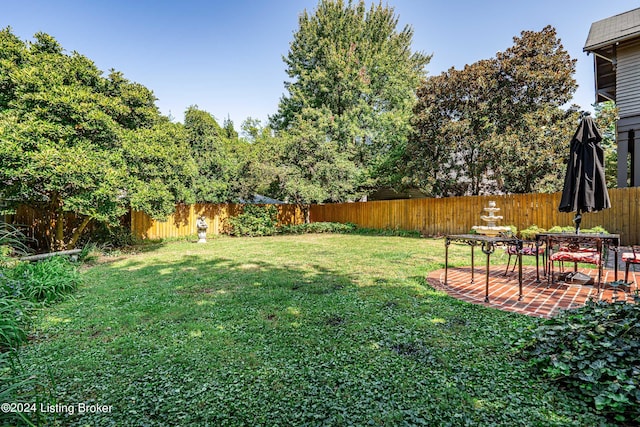 view of yard with a fenced backyard and a patio area