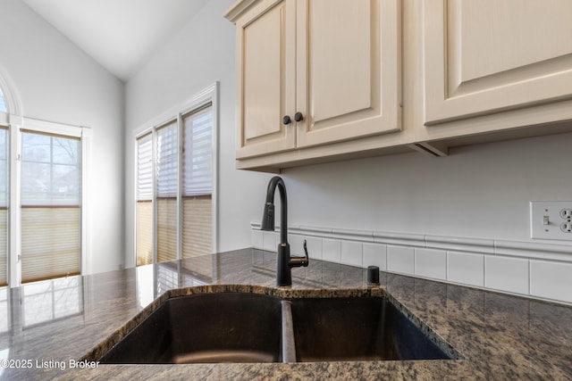 14801 Forest Oaks Dr, Louisville, KY 40245 - interior details with a sink, cream cabinets, and dark stone counters