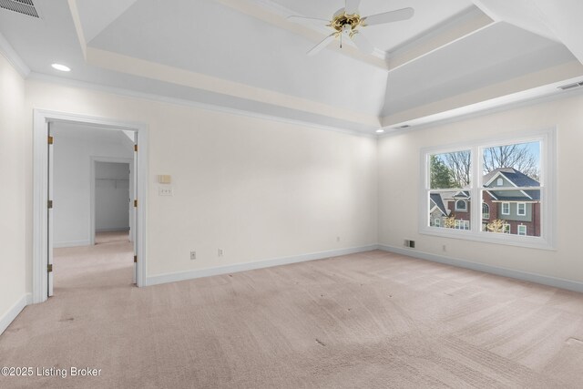 14801 Forest Oaks Dr, Louisville, KY 40245 - empty room with ornamental molding, a tray ceiling, visible vents, and light carpet