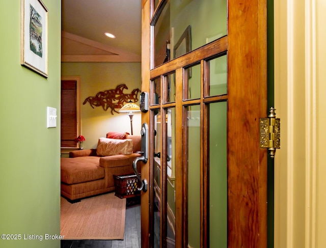 mudroom with recessed lighting and wood finished floors