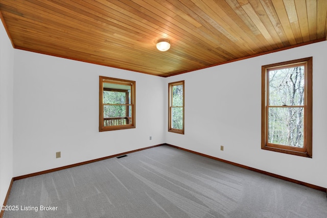 7700 Organ Creek Rd, Pendleton, KY 40055 - empty room with visible vents, baseboards, carpet, and wood ceiling