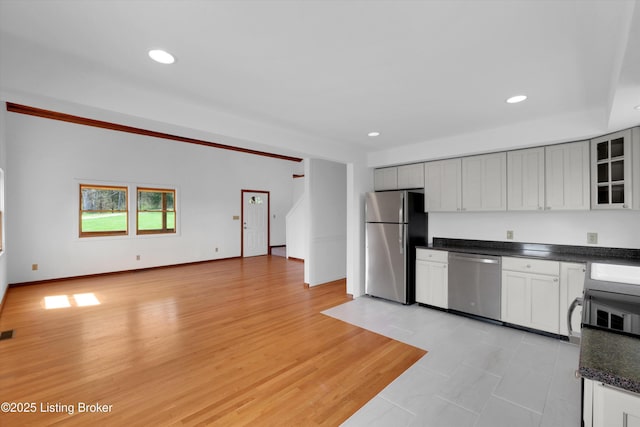 7700 Organ Creek Rd, Pendleton, KY 40055 - kitchen with appliances with stainless steel finishes, dark countertops, and recessed lighting