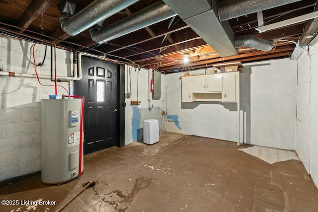 unfinished basement with water heater
