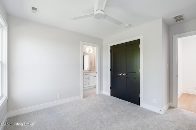 3238 Catalpa Farms Dr, Fisherville, KY 40023 - unfurnished bedroom featuring carpet floors, baseboards, connected bathroom, and a ceiling fan