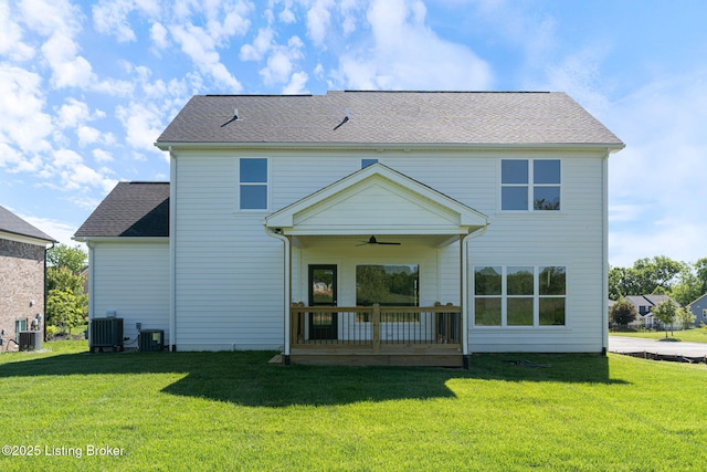 3238 Catalpa Farms Dr, Fisherville, KY 40023 - rear view of property with ceiling fan, a lawn, and central AC unit