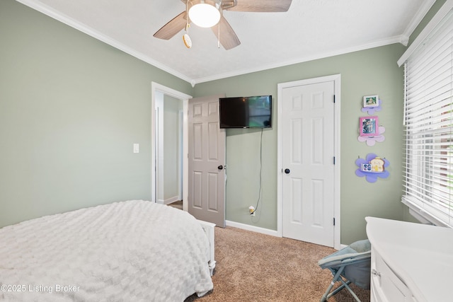 6507 S Dr, Louisville, KY 40272 - bedroom featuring crown molding, carpet flooring, a ceiling fan, and baseboards