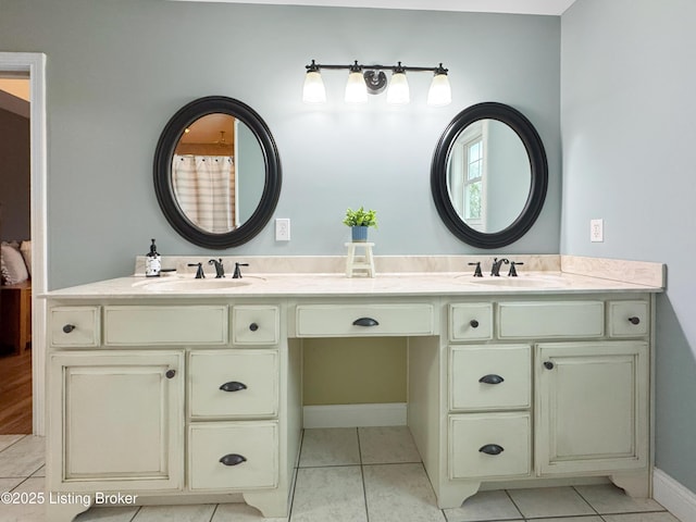 444 Wire Ln, Bardstown, KY 40004 - full bathroom featuring double vanity, tile patterned floors, baseboards, and a sink