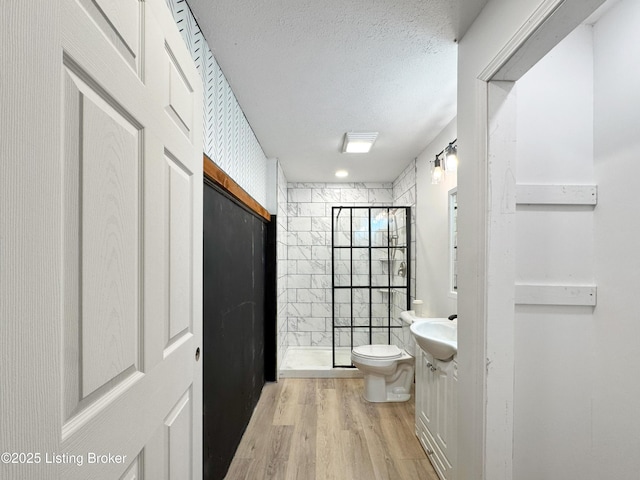 444 Wire Ln, Bardstown, KY 40004 - full bath with a shower stall, wood finished floors, a textured ceiling, vanity, and toilet