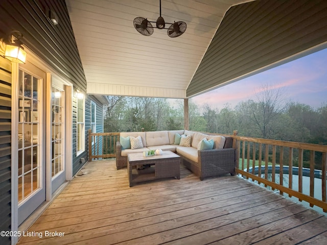 444 Wire Ln, Bardstown, KY 40004 - deck at dusk featuring an outdoor living space