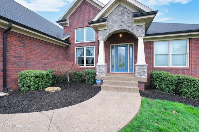 178 Bluffs Edge Dr, Mt Washington, KY 40047 - entrance to property featuring roof with shingles and brick siding