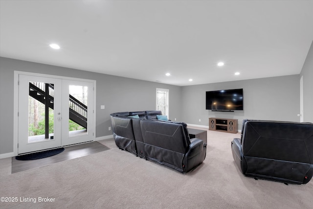 178 Bluffs Edge Dr, Mt Washington, KY 40047 - living room with recessed lighting, french doors, and light colored carpet