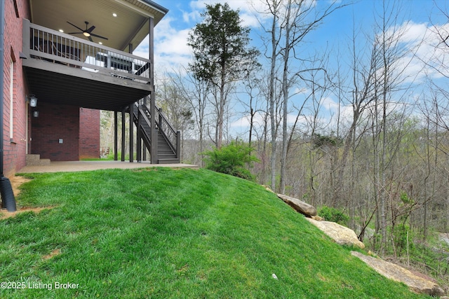 178 Bluffs Edge Dr, Mt Washington, KY 40047 - view of yard featuring a patio, stairway, a wooden deck, and a ceiling fan