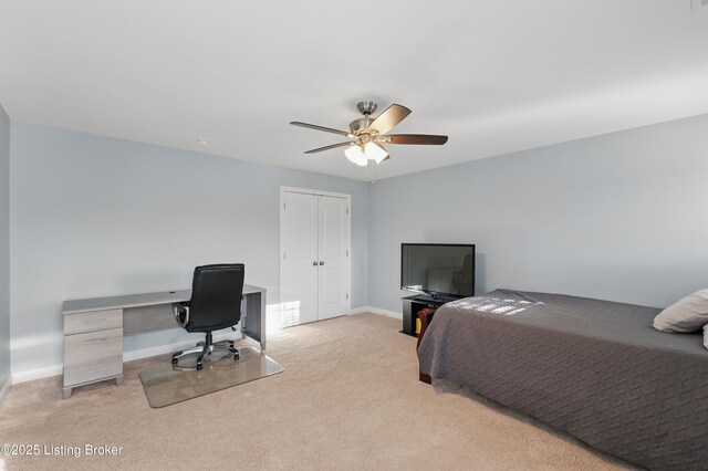 178 Bluffs Edge Dr, Mt Washington, KY 40047 - bedroom with light carpet, baseboards, a closet, and ceiling fan