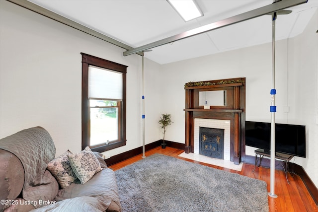 205 Birch Ave, La Grange, KY 40031 - living room with a fireplace, wood finished floors, and baseboards
