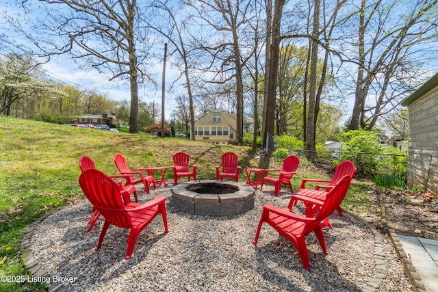 view of patio / terrace with a fire pit