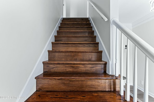 stairway with wood finished floors