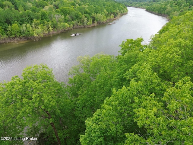 525 N Riverbend Rd, Leitchfield, KY 42754 - drone / aerial view of a nearby body of water and a heavily wooded area