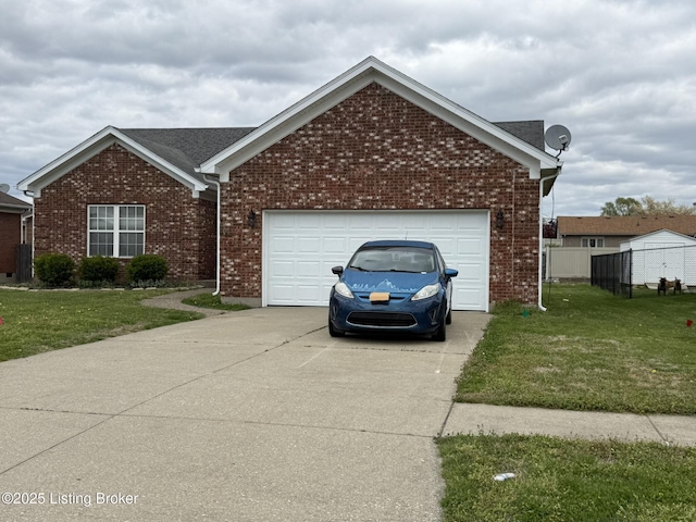 7213 Hassock Dr, Louisville, KY 40258 - ranch-style house featuring brick siding, a front lawn, an attached garage, and driveway