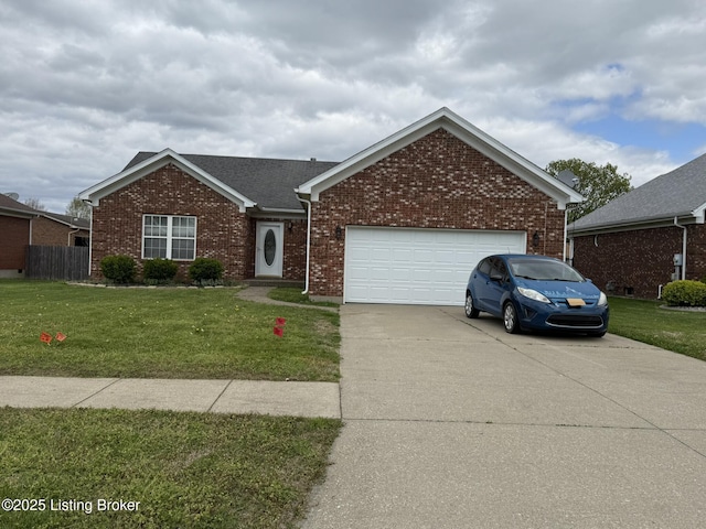 7213 Hassock Dr, Louisville, KY 40258 - ranch-style home featuring fence, a front lawn, brick siding, an attached garage, and driveway