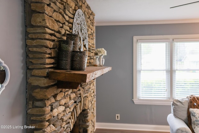 7407 Meadow Rd, Crestwood, KY 40014 - living area with crown molding, baseboards, and wood finished floors